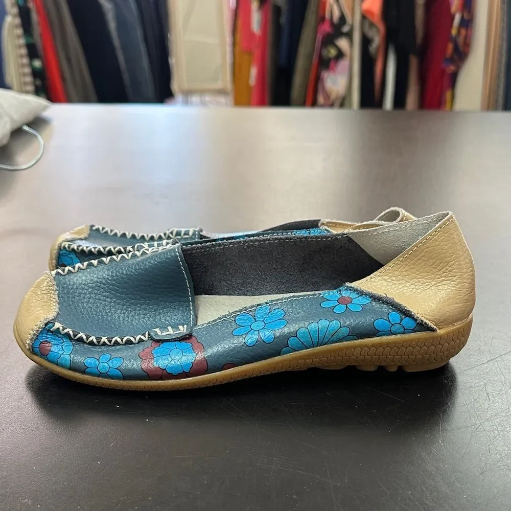 Women’s Blue Floral Espadrille Flats - Comfort Slip-Ons
